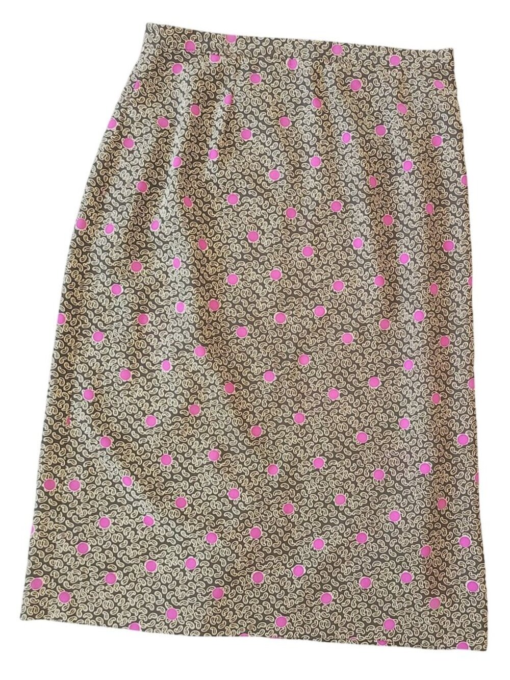 Vtg Paisley & Polka Dot Midi Skirt Elastic Waist Clasp Hidden Zipper Hand Made